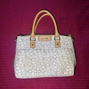 Calvin Klein Monogram Beige and Tan Satchel